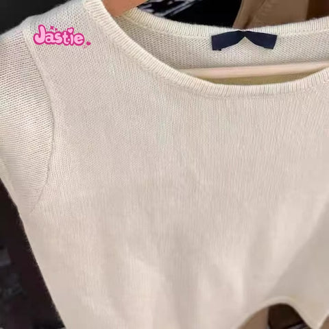 Sonicelife New Autumn College Style Knitted Vest Short Sleeve Sweet Knitting T-shirt Round Neck Soid Color Simple Y2K Tank Top Korean