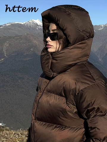 Sonicelife Fashion Women's Hooded Down Jacket Loose Stand Collar Zipper Pocket Female Puffer Jackets 2024 Winter Lady Solid Street Coats