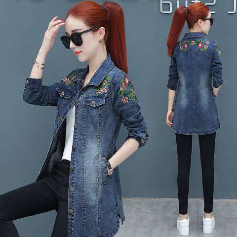 Sonicelife 2025 Autumn Women Jackets Embroidery Denim Jacket Loose Casual Jeans Jacket Women Coat Outwear Female Jacket 5XL P327