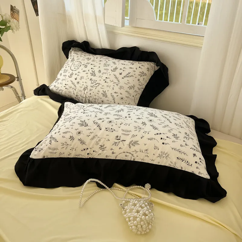 Sonicelife French Floral Bedding Set No Filler Korean Romantic Ruffles Single Double Queen Size Duvet Cover Sheet Pillowcase Home Textile