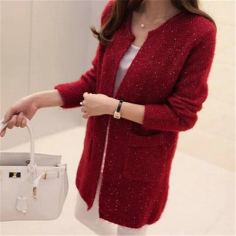 christmas outfit Sonicelife Women Spring Autumn Long Cardigan Sweater Coat Female 2025 Korean Fashion Long Sleeve Crochet Girl Knitted Jacket Tops