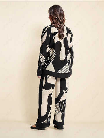 Sonicelife-Graffiti Print Trendy Loose Wide Leg Pants Set