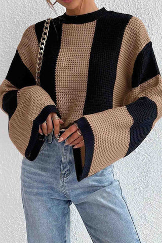 Sonicelife Colorblock Striped Long Sleeve Knitted Sweater