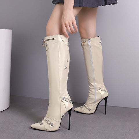 thanksgiving outfit Sonicelife Sexy Women Long Boots Pointed Toe Stiletto 12cm Decoration 46 47 48 Female Knee High Booties