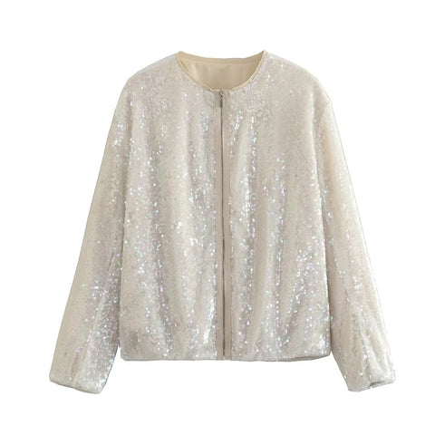 christmas outfit Sonicelife Fashion Sequins Bomber Jackets for Women 2025 Chic Female Casual Jacket Coats Ladies O-Neck Long Sleeve New Outerwear