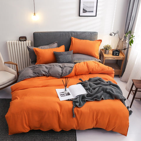 Sonicelife Solid Bedding Set for Kids and Adults, Single, Double Size Bed Linen, Duvet Cover, Pillowcase, Orange and Grey,  Home Text