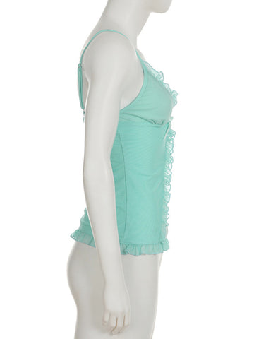 Sonicelife Y2k Mint Green Camis Women Vintage Aesthetic Cute Sexy Summer See Through Mesh Crop Tank Tops Streetwear Holiday Outfits