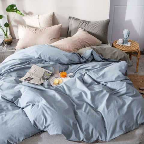 Sonicelife INS White And Blue Grey Solid Color Bedding Set Flat Bed Sheet Duvet Cover Double Full Queen King Bedclothes Pure Bedroom Linen