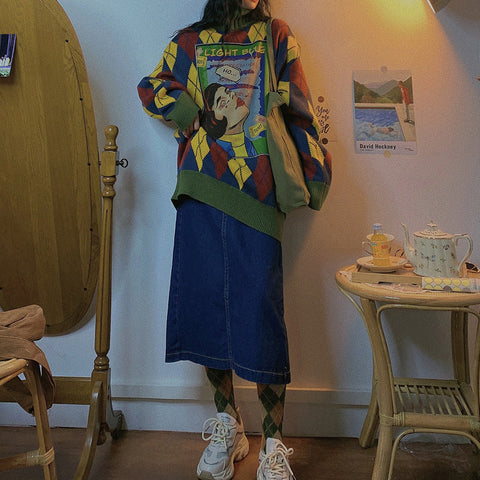 christmas outfit Sonicelife Y2K Harajuku Turtleneck Knit Oversize Warm Long Sweater