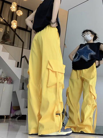 Sonicelife Causal Baggy Cargo Pants High Waist Y2K Big Pockets Streetwear Student Trousers Loose Fall Korean Solid Female Pants
