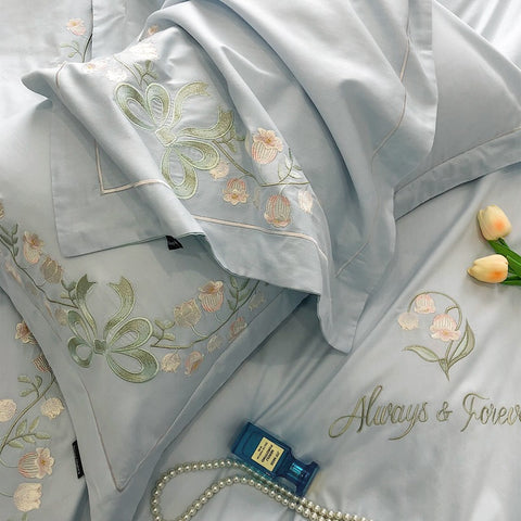 Sonicelife New High-End Simple and Light Luxury Skin-Friendly Cotton Four-Piece Set Simple Embroidery Bedding Lily