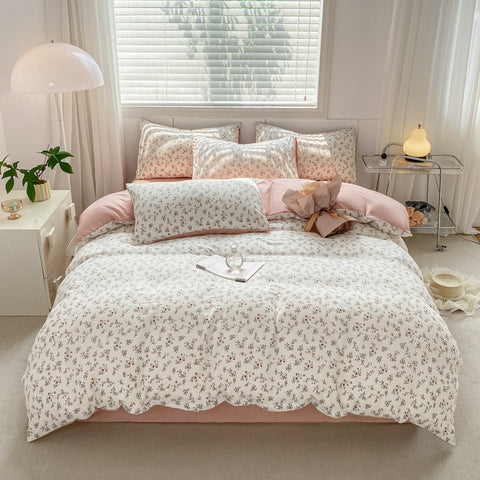 Sonicelife 2024 New Bedding Set Ins Nordic Style Flowers Washed Cotton 4 pcs Bed Sheet Set For Girls Duvet Cover and Pillowcase