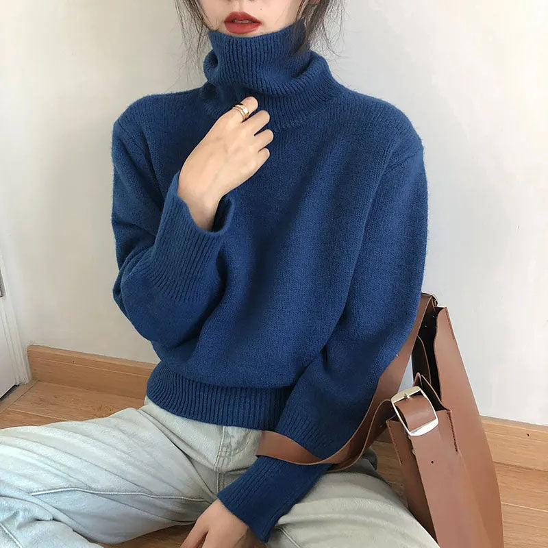 Black Friday Sonicelife Zoki Autumn Warm Turtle Neck Sweater Women Fashion Korean Solid Knitted Basic Pullovers Loose O Neck Long Sleeve Female Jumper