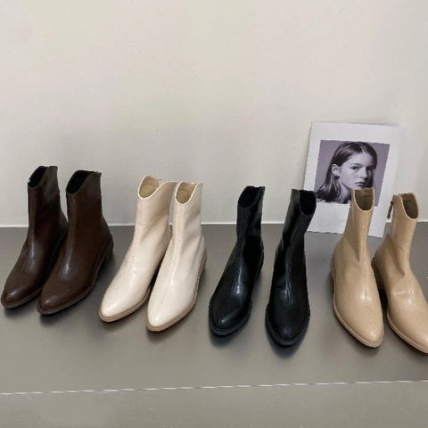 Sonicelife Booties Work Short Shoes for Woman Brown  Ankle Boots Pointed Toe Elegant with Medium Heels Footwear Trend 2025  New In Pu