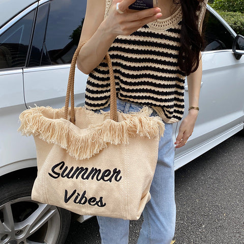 thanksgiving outfit Sonicelife Summer Vibes Letter Print Tote Bag