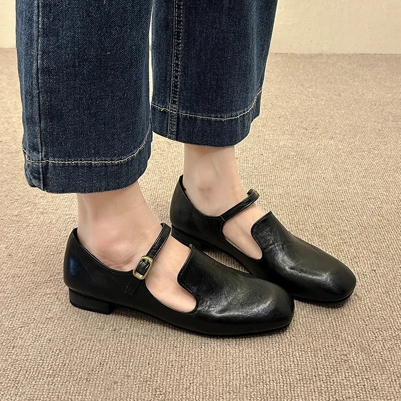 Sonicelife 2025  New British Style Lefu Women's Horse Buckle Small Leather Shoes, Versatile Retro Flat Sole  Single Shoe Heels Women