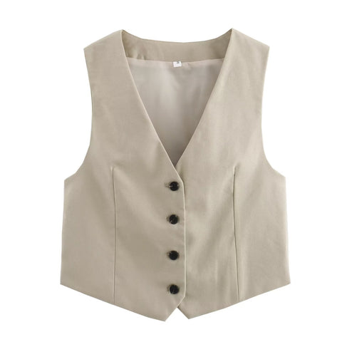 Sonicelife Single Breasted Vest with Split Linen for Women Pleated Design High Waisted Casual Shorts Set New