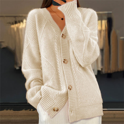 Black Friday Sonicelife Casual Knitted Solid V-neck Cardigan Women Loose Solid Single-Breasted Pullover Sweaters Female Autumn Chic Street Daily Outwear