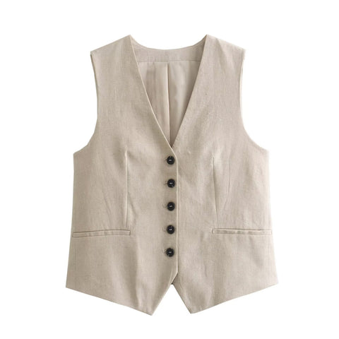 Sonicelife Single Breasted Vest for Women, Linen Fabric, Versatile, Breathable and Comfortable, Casual Shorts, New