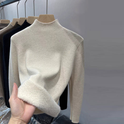 Black Friday Sonicelife Casual Solid Thicken Turtleneck Sweater Women Slim Fit Warm Plush Pullover Sweaters Female Korean Winter Simple Base Tops