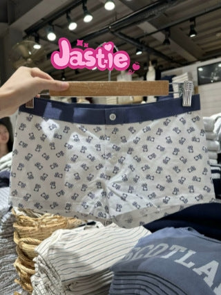 Sonicelife Cute Bear Print Hot Girl Homewear Shorts For Summer New Patchwork Navy Blue Cotton Pant Three Button Tight Y2K Women Shorts