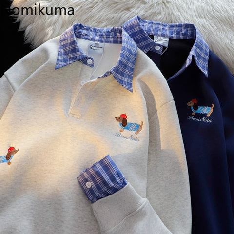 Sonicelife Anime Hoodie 2025 Women's Clothing Fake Two Y2k Tops 2025 Ropa Mujer Embroidery Dog Sweatshirts Casual Fashion Korean Hoodies