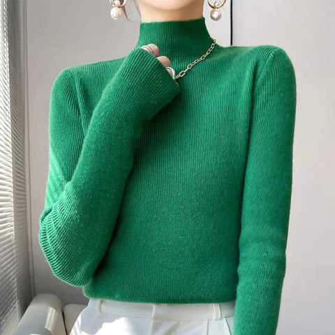 Sonicelife Solid Sweater Women Half Turtleneck Knitted Pullovers Harajuku Korean Thick Knitwear Autumn Winter Fashion Slim Jumpers