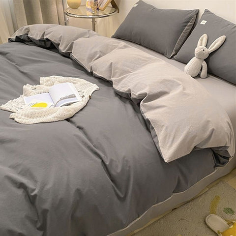 Sonicelife INS White And Blue Grey Solid Color Bedding Set Flat Bed Sheet Duvet Cover Double Full Queen King Bedclothes Pure Bedroom Linen