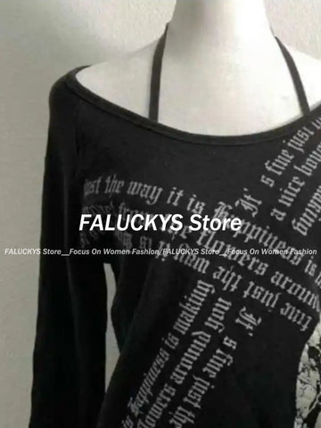 Sonicelife Vintage Gothic Streetwear T-shirt Woman Y2k Tops Harajuku Punk Japanese Tees O-neck Long Sleeve Camisetas Letter Print Tops New