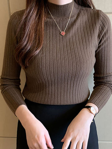 Sonicelife Semi-Turtleneck Sweaters Mockneck Pullovers Solid T-Shirts Cashmere Sweater  Women Autumn Slim Soft Knit Jumpers