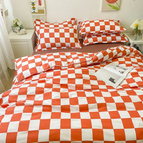 Sonicelife Checkerboard Bedding Set No Comforter Quilt Duvet Cover Pillowcase Flat Sheet Single Queen Size Polyester Bedclothes