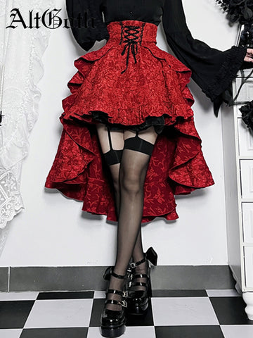 Sonicelife Fairycore Grunge Lolita Skirt Women Dark Gothic Christmas High Waist Bandage Corset Skirt Aesthetic Streetwear Partywear