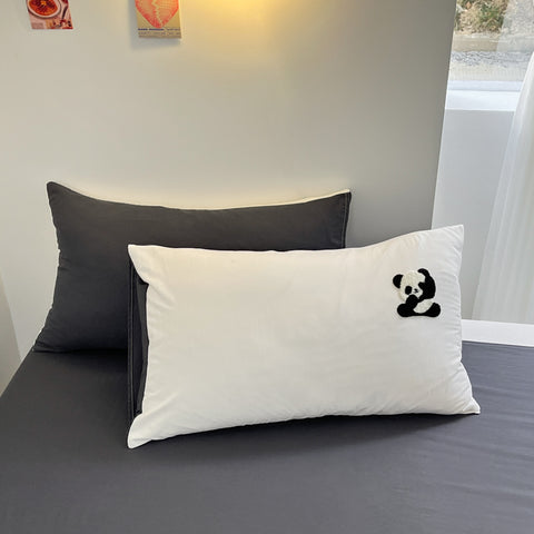 Sonicelife Ins Cartoon Panda Bedding Set Towel Embroidery Duvet Cover Queen Twin Full Size Grey Bed Flat Sheet Quilt Cover Pillowcases