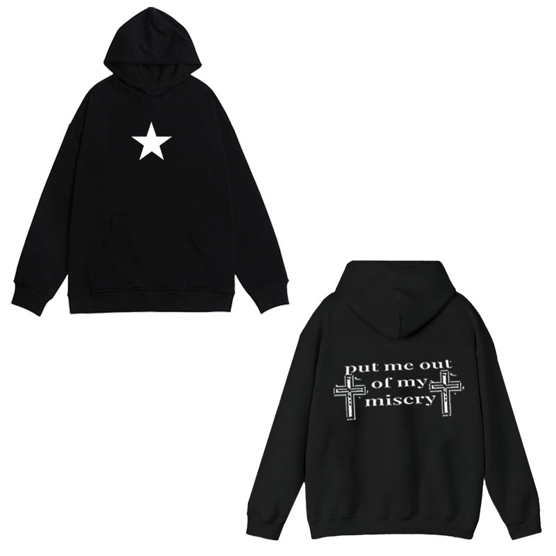 Sonicelife Cross double-sided print sweatshirt street versatile casual Y2K tops retro Harajuku rocks aesthetic emo girl punk women's hoodie