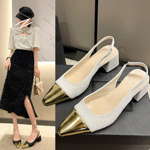 Sonicelife 2024 High Quality Women's Shoes Basic Women's High Heels Fashion Pointed Toe Party Square Heel Ladies Shoes Zapatos