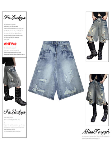 Sonicelife Blue Women's Straight Shorts Jeans Hot Pants High Waist Europe America Street Summer Vintage Ripped Design Denim Wide Leg Shorts