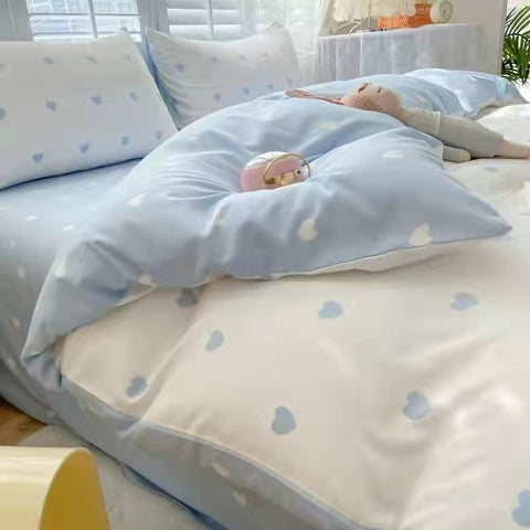 Sonicelife Sky Blue Solid Color Bedding Set Soft Girls Boys Single Double Size Flat Sheet Duvet Cover Pillowcase Bed Linens Home Textile