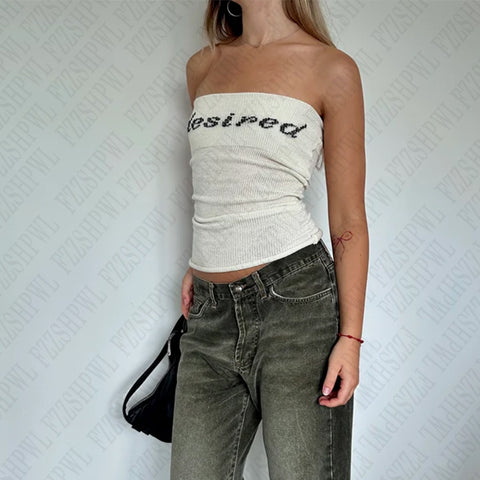 Sonicelife Women's American Retro Punk Hip-Hop Rock Aesthetic Knit Tube Tops Sexy Slim Chic Crop Tops Y2K Harajuku Autumn Winter Streetwear