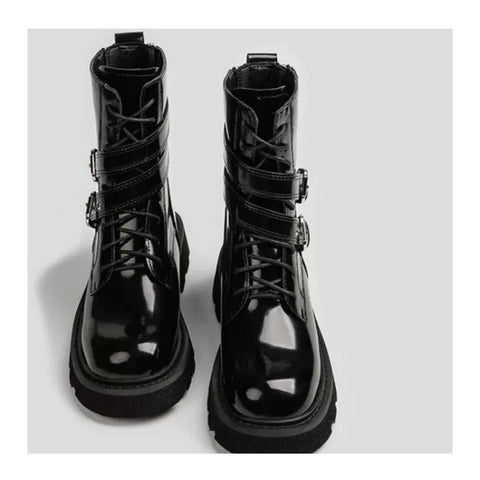 Sonicelife 2025  Hot Sale Cross-tied Women's Boots Fashion Belt Buckle Modern Boots  New Side Zipp Mid-Calf Shoes