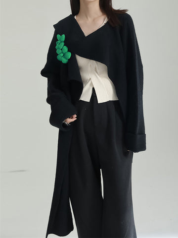 christmas outfit Sonicelife High-Low Long Sleeves Asymmetric Three-Dimensional Flower Round-Neck Cardigan Tops