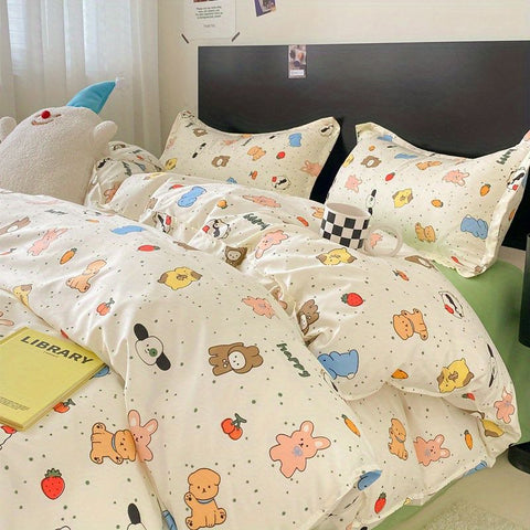 Sonicelife Cute Bear Bedding Set No Filler Ins Korean Style Duvet Cover Pillowcase 2024 New Single Full Size Kids Adult Soft Bed Linen