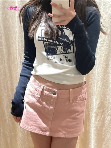 Sonicelife Casual Women Blue Denim Mini Skirts Summer Vintage High Waist Pockets A-line Skirts Female Y2k Streetwear Slim Bottoms 2025