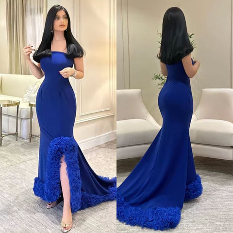 Sonicelife Customized Sexy Fashion Jersey Pleat Ruched Mermaid Strapless Long Dresses Bespoke Occasion Dresses High Quality Sizes Available (PRE-ORDER)