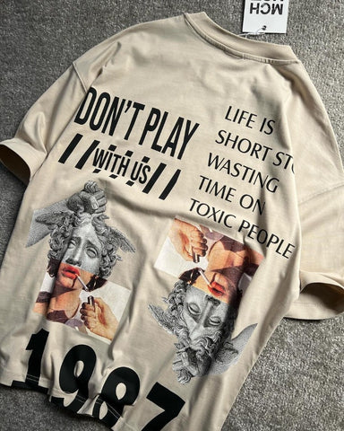 Sonicelife Vintage Letter Print T-shirt Men and Women Oversized Streetwear Hip Hop Loose Round Neck Harajuku Fashion Street Casual Y2K Top