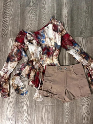 Sonicelife Autumn Vintage Aesthetic Outfits 2 Piece Set Women American Retro Design Y2k Print Tops + Hot Girls High Waist Shorts 2025 New