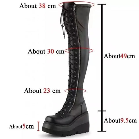 Sonicelife Brand Design Big Size 43 Shoelaces Cosplay Motorcycles Boots Buckles Platform Wedges High Heels Thigh High Boots Women Shoes