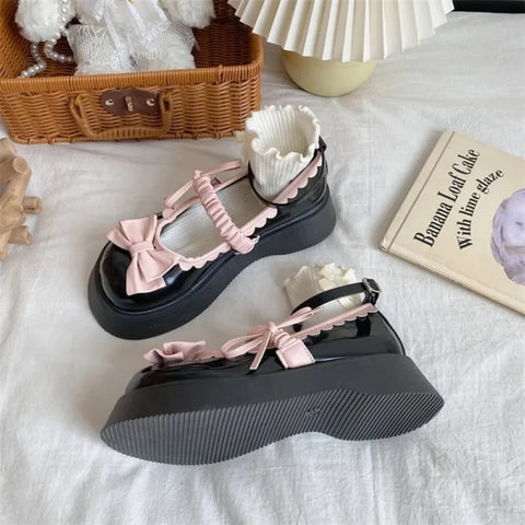 Sonicelife Shoes Woman Flats All-Match Oxfords Bow-Knot Clogs Platform Dress Comfortable New Leather Butterfly Summer Creepers Nurse Butter