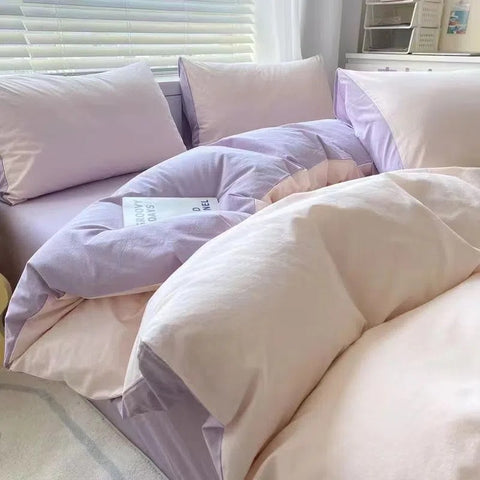 Sonicelife Nordic Princess Pink Bedding Set Girls Boys Single Double Size Flat Sheet Duvet Cover Pillowcase Bed Linens Home Textile