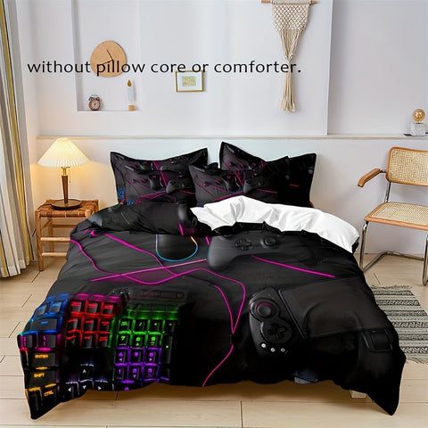 Sonicelife Gamepad Design 3-Piece Duvet Cover Set - Soft & Breathable Bedding, Ideal for Bedroom and Guest Room  Duvet Cover + 2 Pillowcase