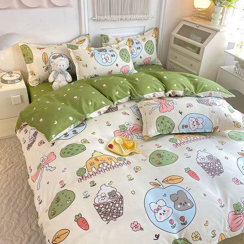 Sonicelife Cute Bear Bedding Set No Filler Ins Korean Style Duvet Cover Pillowcase 2024 New Single Full Size Kids Adult Soft Bed Linen